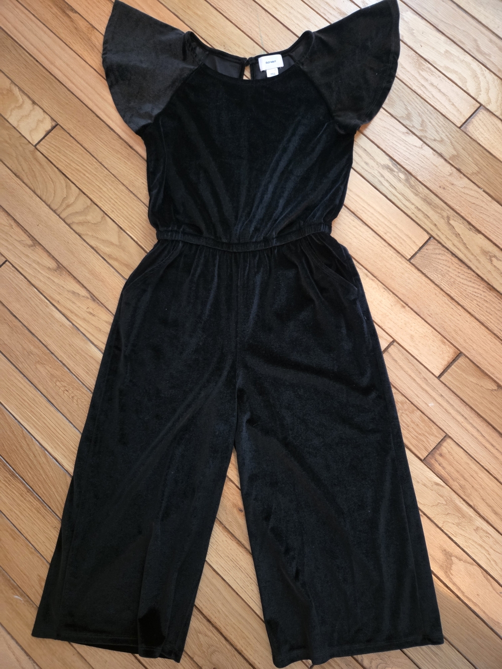 Old Navy Black Velvet Flutter-Sleeve Jumpsuit